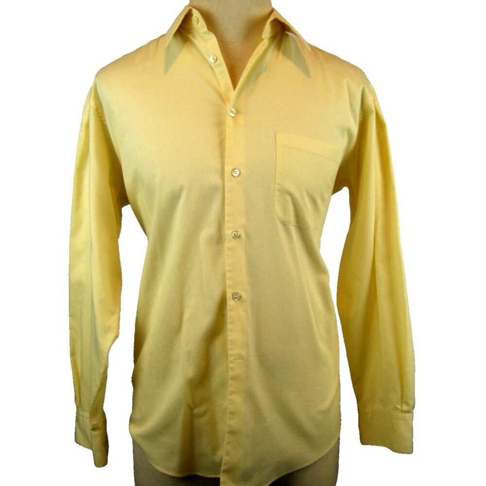 Mens Perry Ellis Cotton Blend LS Yellow Casual Shirt size 15.5-33